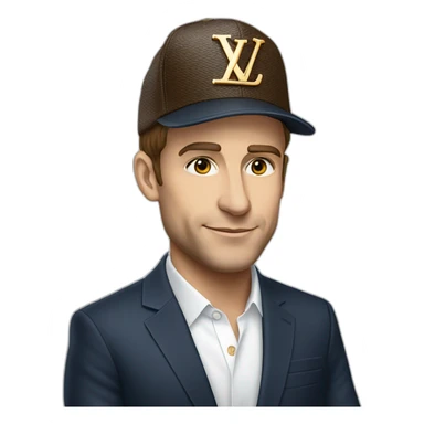 macron with a louis vuitton cap sticker