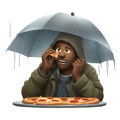 homeless man eating a pizza in the rain sticker