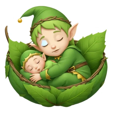 Baby elf sleeping in leaf cradle sticker