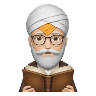 İbni Rüşd represented inside a circle, wearing glasses, bearded, turban on head, holding a book, classic philosopher appearance sticker