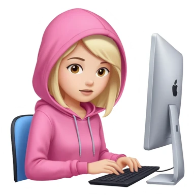 busy girl with computer in pink hoodie  sticker