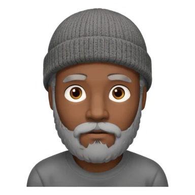 A dark-skinned man with a gray beanie, brown eyes, and a dark gray beard, wearing a calm expression. sticker