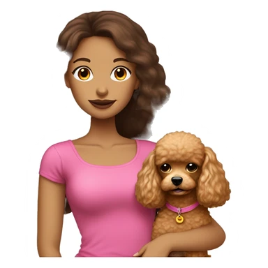 Long straight hair brunette girl in pretty pink strapples top holding a golden toy poodle sticker