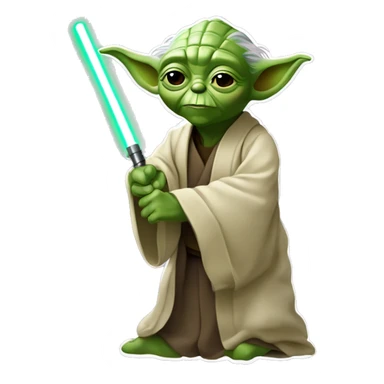 star wars yoda con un báculo en su manos sticker