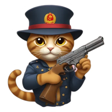 Cat holding a gun with soviet hat on sticker