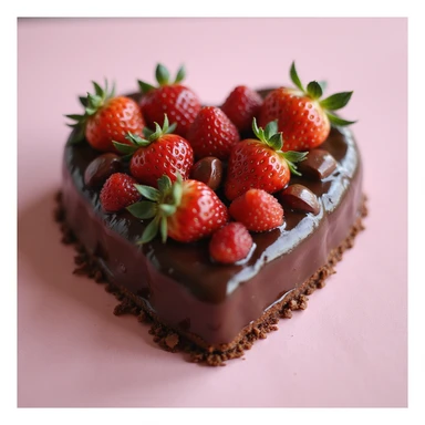 realistic heart-shaped strawberry chocolate cake, photorealistic style sticker