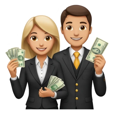 Una pareja (chico y chica de 28 años) vestidos con traje profesional y con dinero sticker