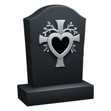 a black tombstone with the inscriptions in silver RIP and a silver heart sticker