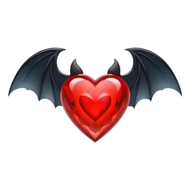 crystal red heart with black bat wings sticker