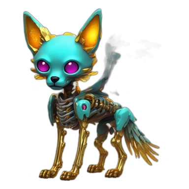 Melting Neon and gold Zombie skeleton fox with wings and prosthetic leg  sticker
