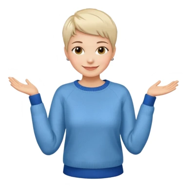 woman sitting chair short pixie hair jeans sweater smile  sticker