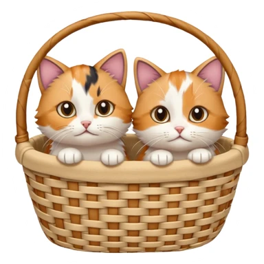 A pair of tiny cats peeking out of a soft-lined basket. sticker
