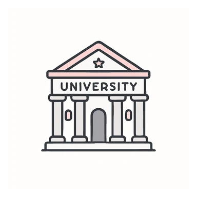 a university building with columns, representing academia, minimal flat style sticker