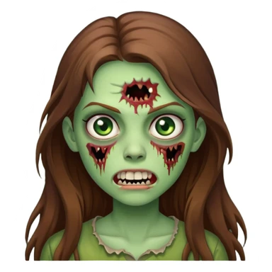 Girl zombie with brown long hair with teeth and serious face IOS style sticker