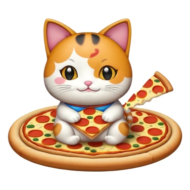 maneki neko sitting on a pizza sticker