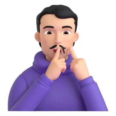 character with finger on lips making shush gesture, pointing at jaw, pressing cheekbones sticker