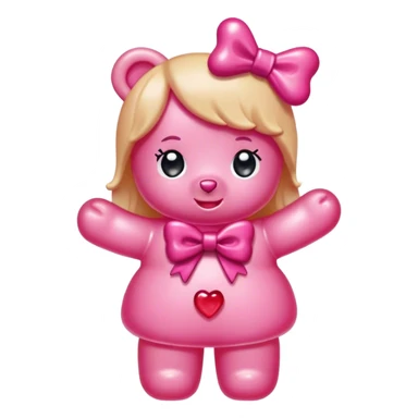 pink girl gummy bear with bow sticker