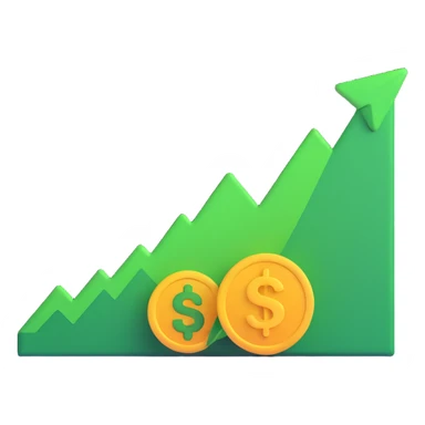 stock buy signal emoji with green arrow pointing up, money or chart elements, modern style, no text sticker