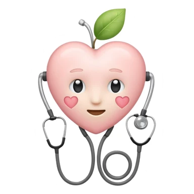 Minimalist emoji of a white heart with a stethoscope halo, small brain inside, sparkle accent, pastel colors (blush, cream, sage), smooth vector lines, rounded edges, Apple emoji style, transparent background, cute and aesthetic. sticker