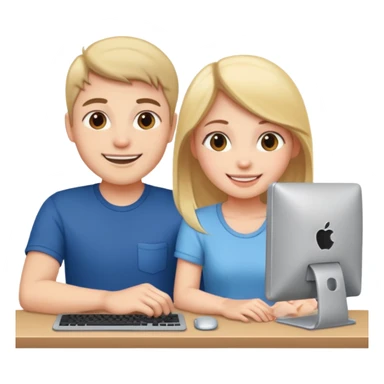 Девушка с парнем сидят за компьютером sticker