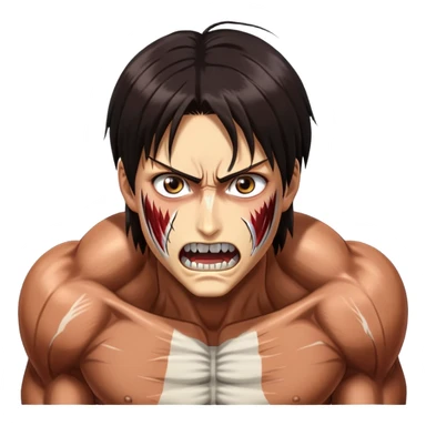 Eren's Attack Titan form from Attack on Titan, muscular with long dark hair and exposed teeth sticker