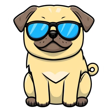 Pug with sun glassws sticker