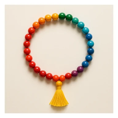 prayer beads, colorful, arranged in a circle, bright tassel, minimal background sticker