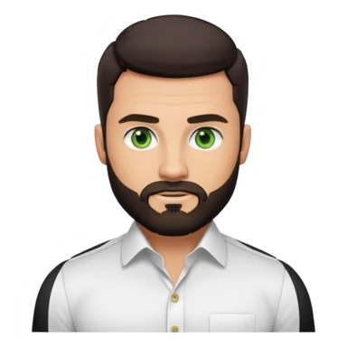 Man with a short full beard, Styled hair, Best looking man in the planet, onepiece style dark hair, green eyes, more realistic style more maskulin. Wearing a white formal shirt, first buttons open macho style, muscular

 sticker