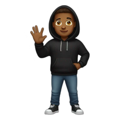 A brown skin guy in black hoodie, little fatty , waving hand , looking straight  sticker