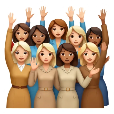 group of happy women, stylishly dressed, raising their hands sticker