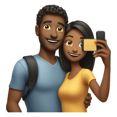 smiling couple taking selfie sticker