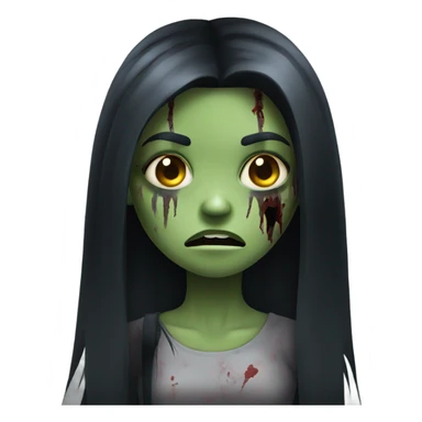 girl zombie with black long hair with teeth and serious face  sticker
