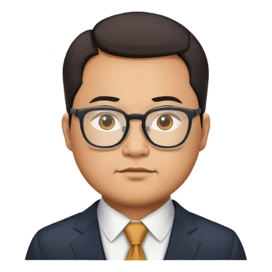 A slightly fat Asian man wearing a suit and glasses with a strong aura sticker