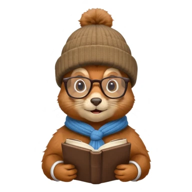 écureuil savant, air très érudit, lunettes, toque, tenant plusieurs livres sticker