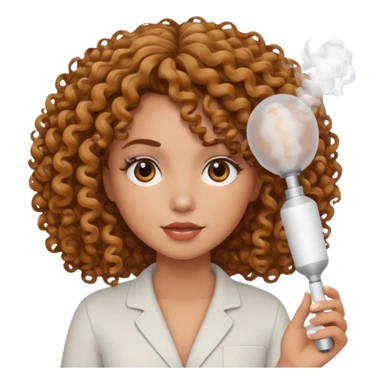 A curly girl with a hair diffuser in her hand sticker