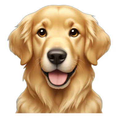 Golden retriever with the text Hola en que podemos ayudarte sticker
