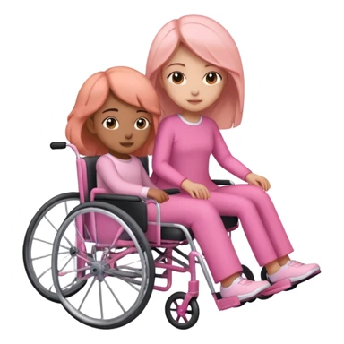 One peach skin sister pushing her light brown skin sister in a pink wheelchair sticker