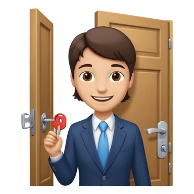 Corretor de imóveis abrindo porta com chave sticker