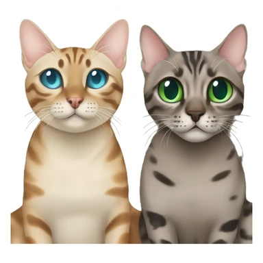Seal Bengal cat with Blue eyes + charcoal Sepia bengal cat with Green eyes sit Next to each other  sticker