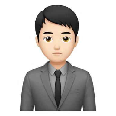 asian young man with black hair covering forehead in grey blazer and black t-shirt  sticker