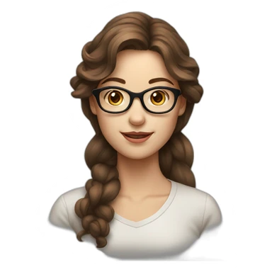 young lady, white skin, wavy brown hair, glasses, sticker