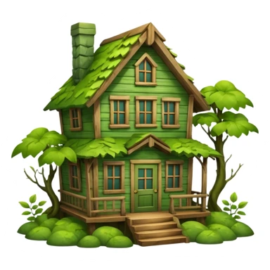 Green Wood house with leaves and branches sticker