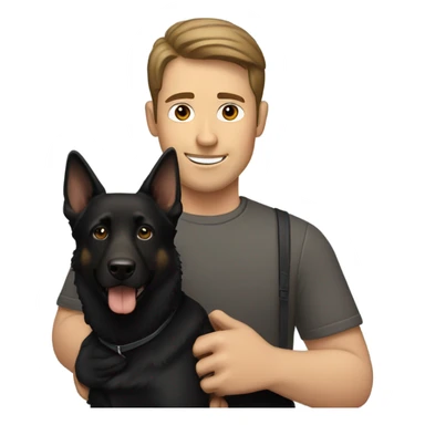 man with little brown hair carrying a black German shepherd dog sticker