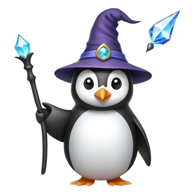 Penguin wizard with wizard hat and magic wand sticker