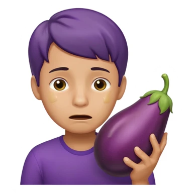 crying boy with eggplant in hand sticker