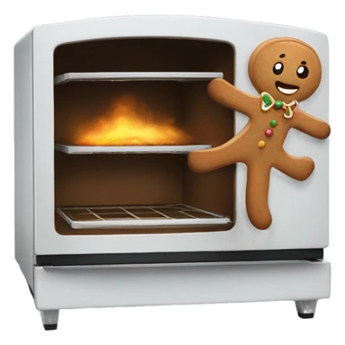 Oven with gingerbread man running away sticker
