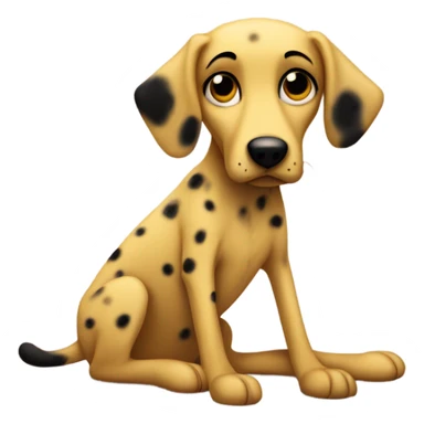 skinny yellow dog with black freckles looking guilty sticker