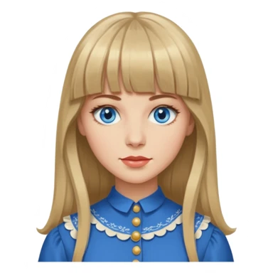 Woman with long dark blond hair and bang, blue eyes, vintage clothe emoji sticker