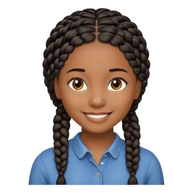 smiling black girl with black braided hair and warm brown eyes, close-up face, Apple emoji style sticker