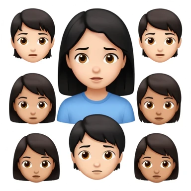 Emote de niño con camisa negra cabello castaño y diferentes expresiones  sticker